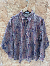 Vintage 90s Thai Silk XXl Abstract Crazy Print Long Sleeve Button Up Shirt